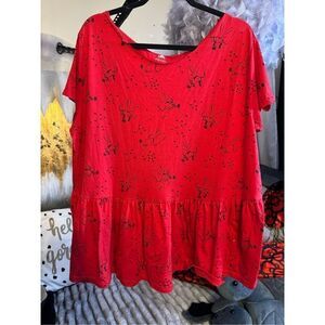 Disney plus  size x boatneck short sleeve red peplum babydoll tee/shirt top blou